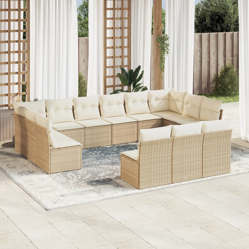13-delige Loungeset met kussens poly rattan beige