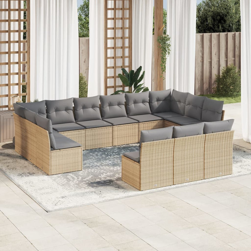 13-delige Loungeset met kussens poly rattan beige
