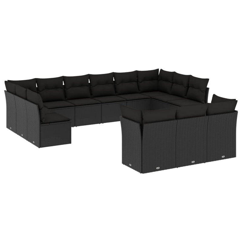 13-delige Loungeset met kussens poly rattan zwart