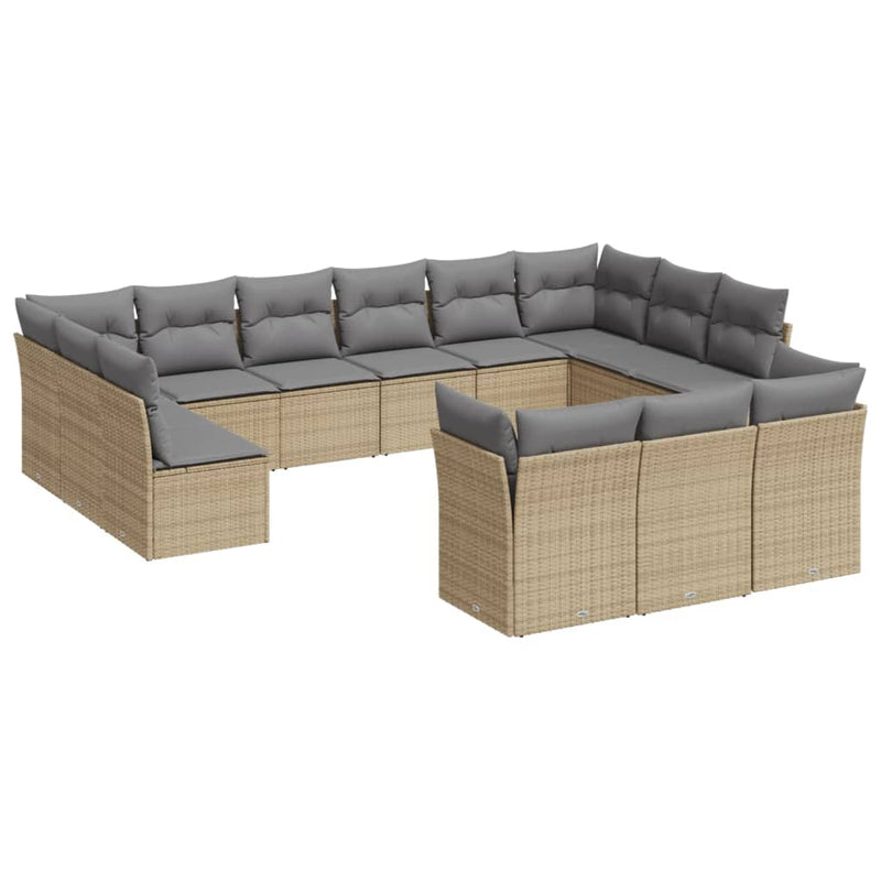 13-delige Loungeset met kussens poly rattan beige