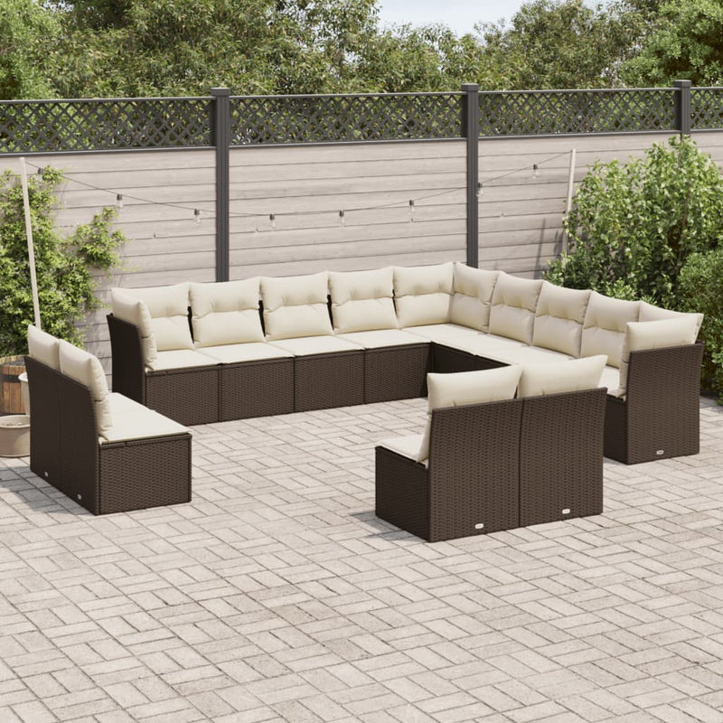 13-delige Loungeset met kussens poly rattan bruin