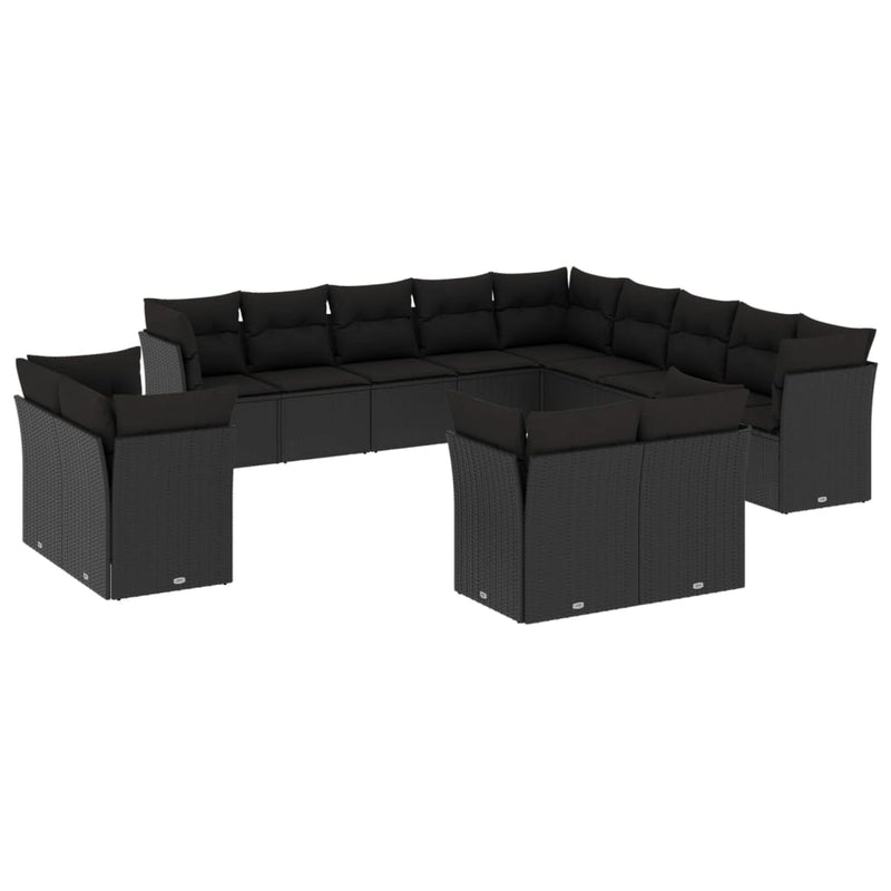 13-delige Loungeset met kussens poly rattan zwart