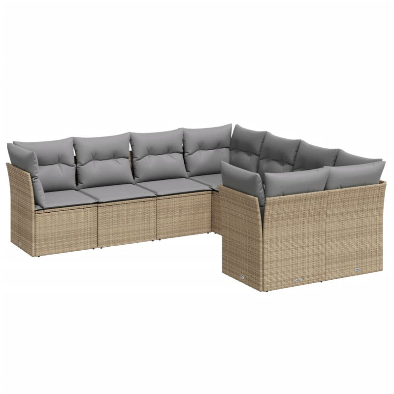 8-delige Loungeset met kussens poly rattan beige