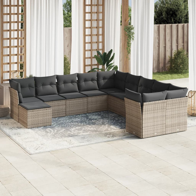 11-delige Loungeset met kussens poly rattan grijs