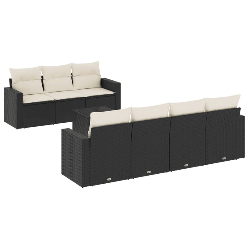8-delige Loungeset met kussens poly rattan zwart