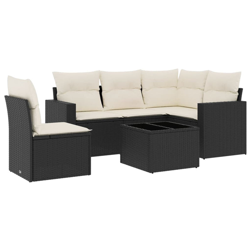 6-delige Loungeset met kussens poly rattan zwart