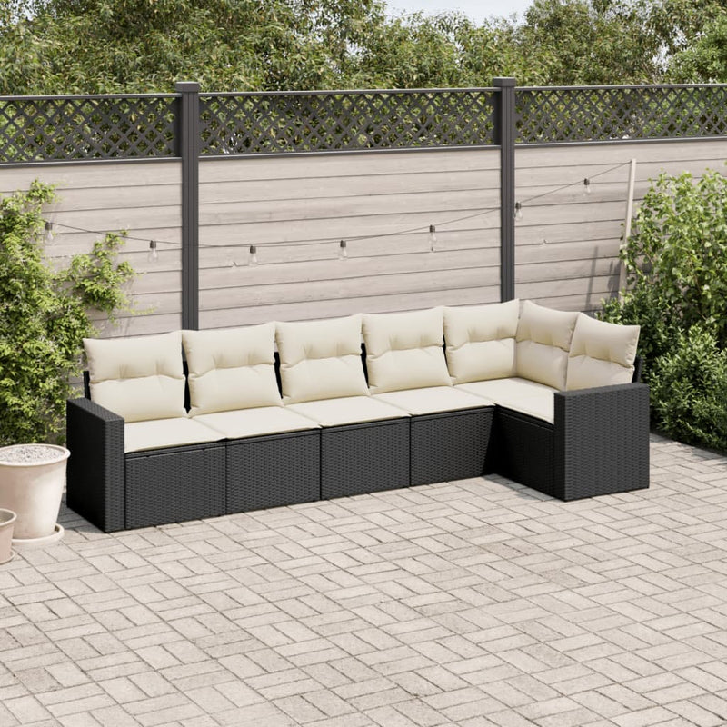 6-delige Loungeset met kussens poly rattan zwart