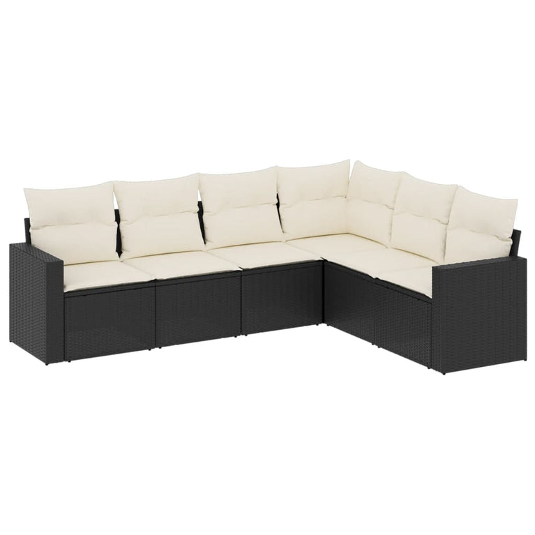 6-delige Loungeset met kussens poly rattan zwart