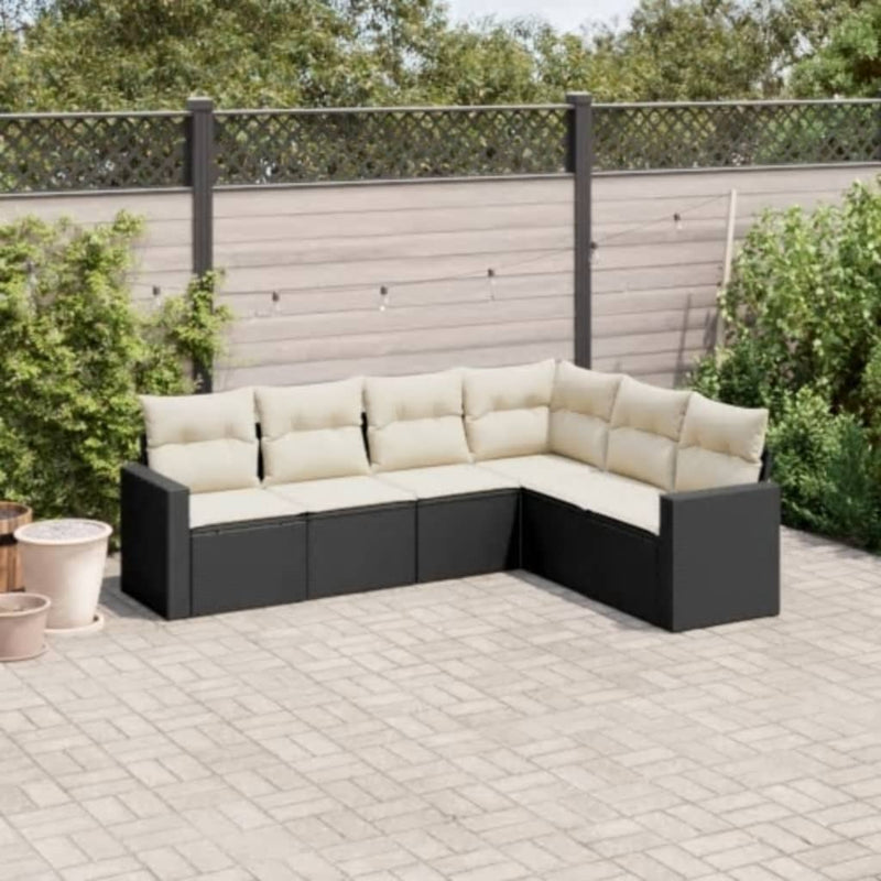 6-delige Loungeset met kussens poly rattan zwart