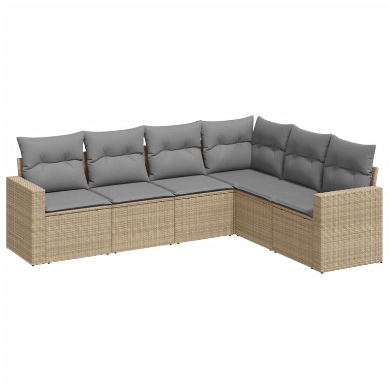 6-delige Loungeset met kussens poly rattan beige