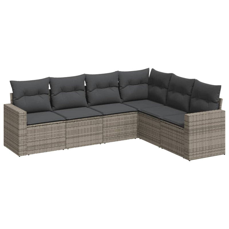 6-delige Loungeset met kussens poly rattan grijs