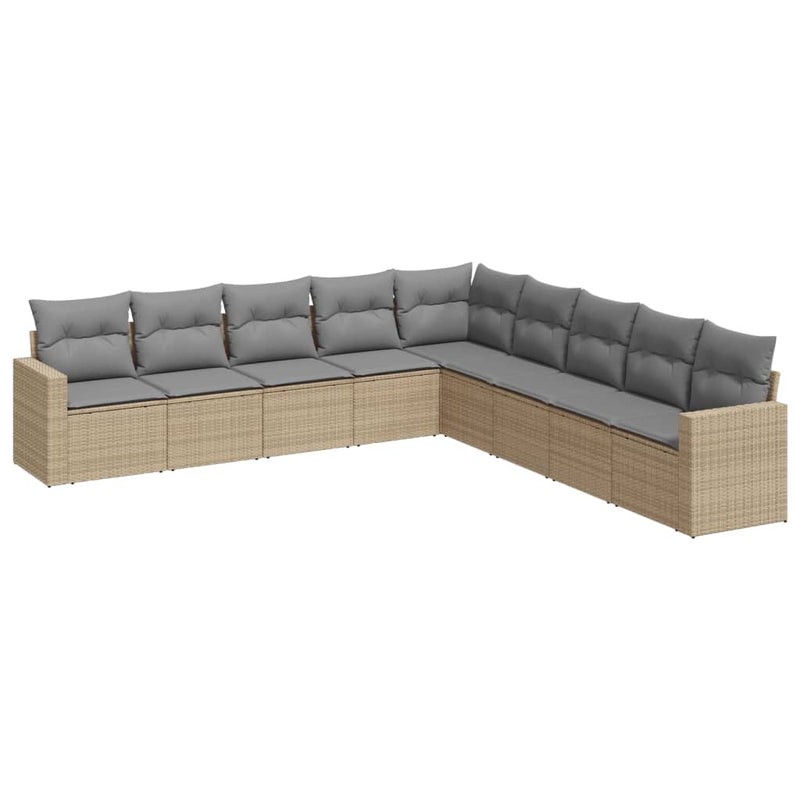 9-delige Loungeset met kussens poly rattan beige