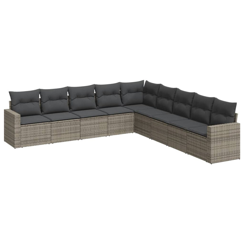 9-delige Loungeset met kussens poly rattan grijs