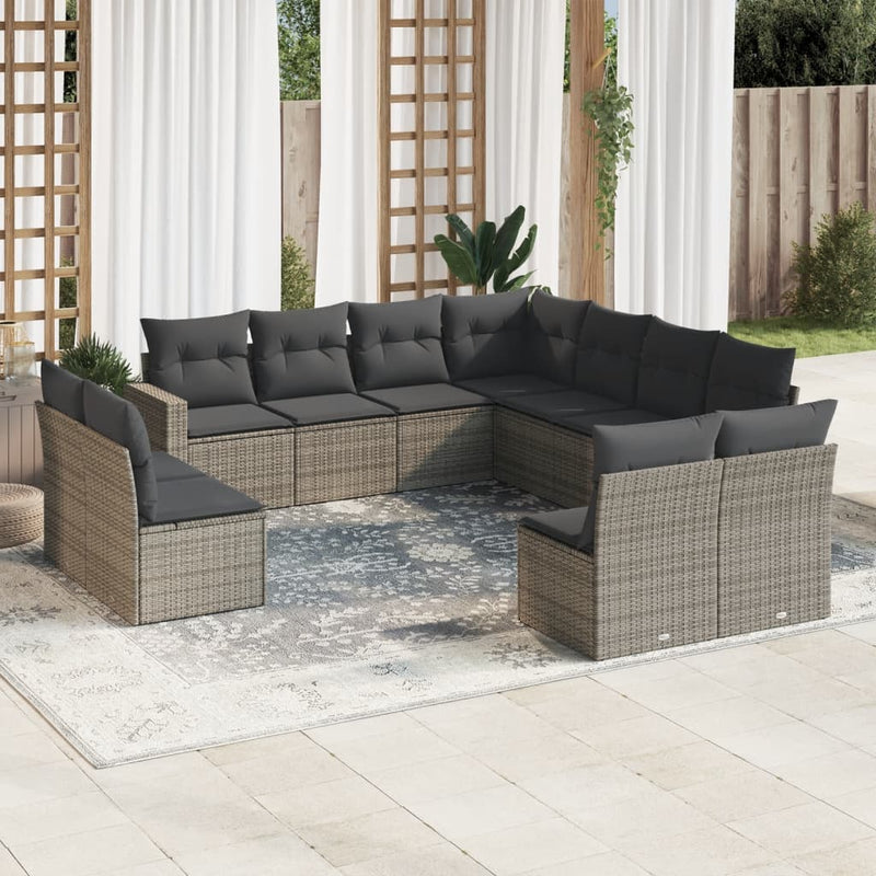 11-delige Loungeset met kussens poly rattan grijs