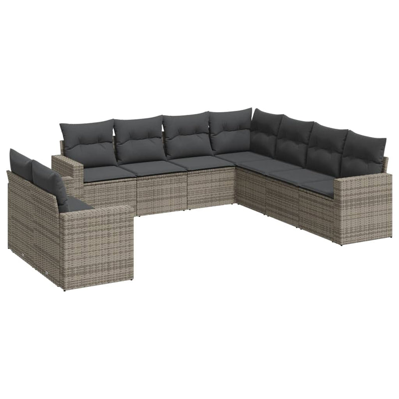 9-delige Loungeset met kussens poly rattan grijs
