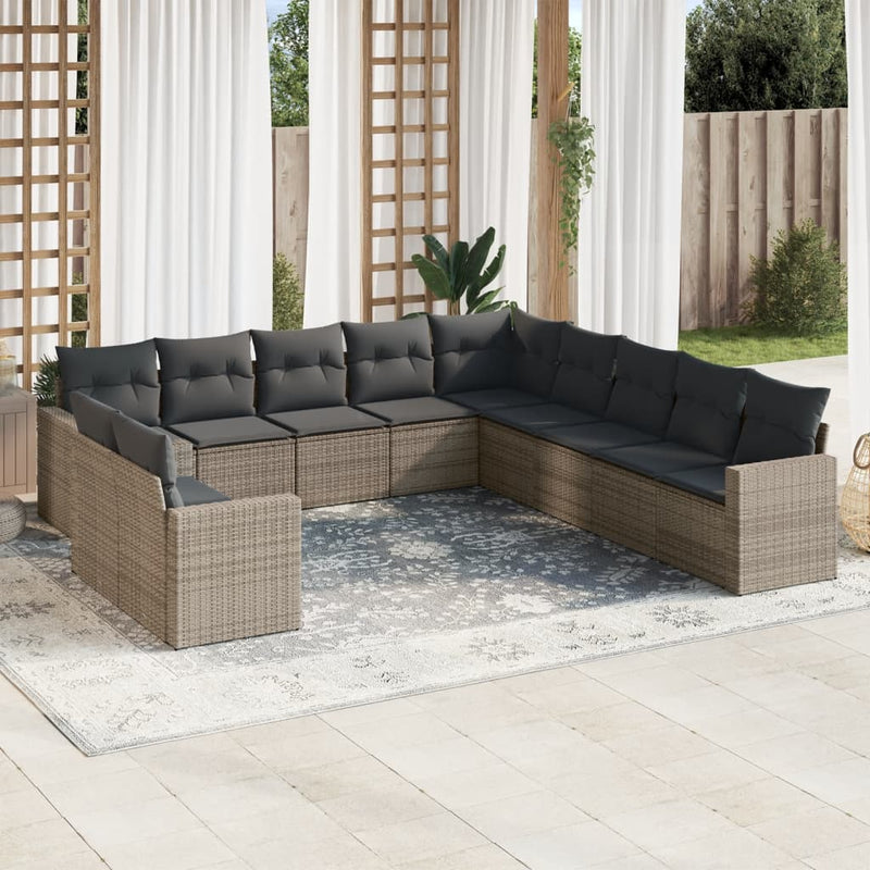 11-delige Loungeset met kussens poly rattan grijs