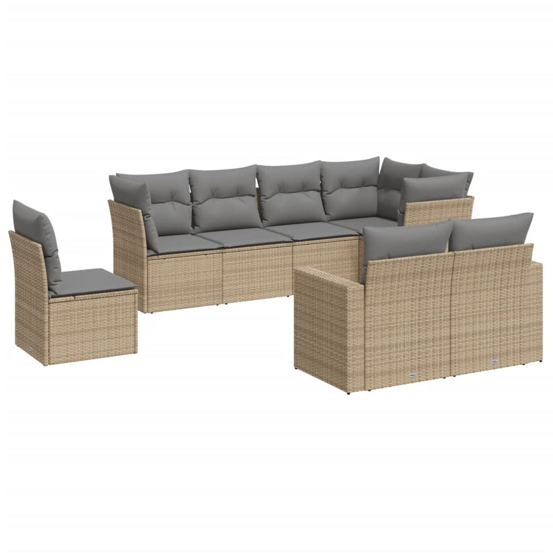 8-delige Loungeset met kussens poly rattan beige