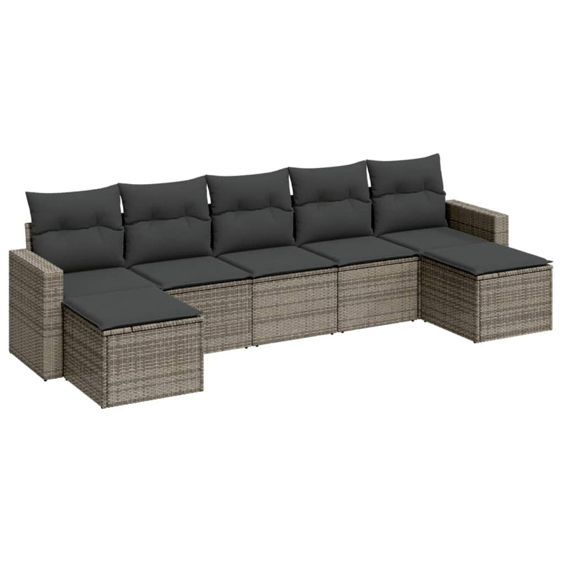 7-delige Loungeset met kussens poly rattan grijs