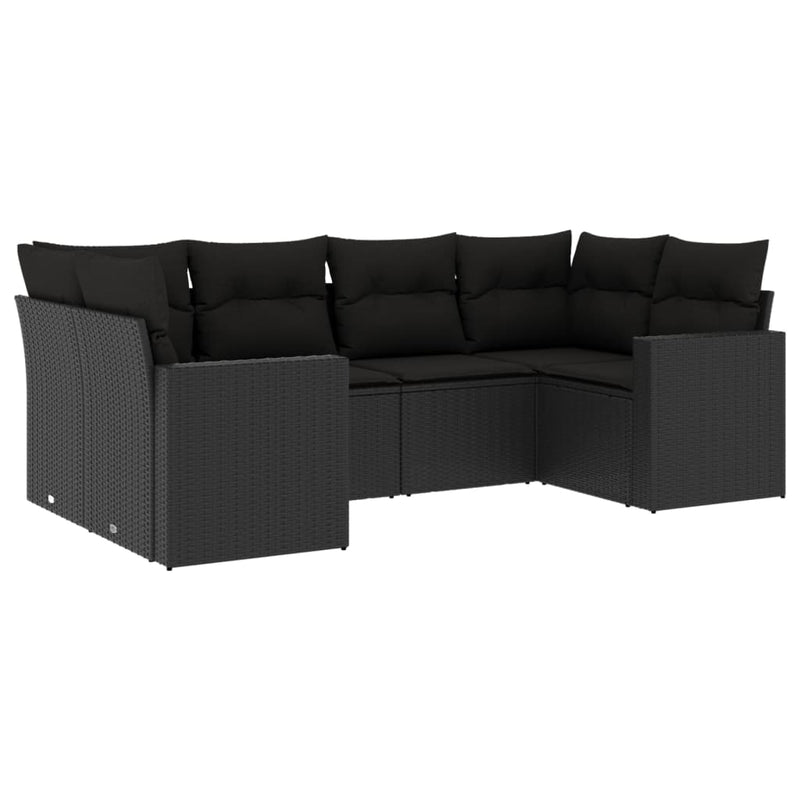 6-delige Loungeset met kussens poly rattan zwart