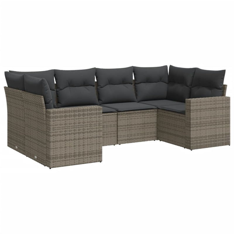 6-delige Loungeset met kussens poly rattan grijs