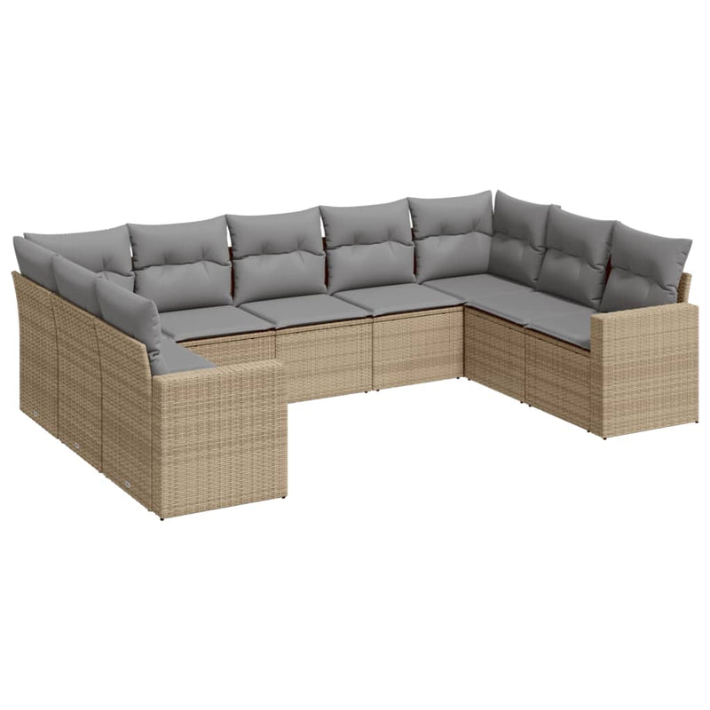 9-delige Loungeset met kussens poly rattan beige
