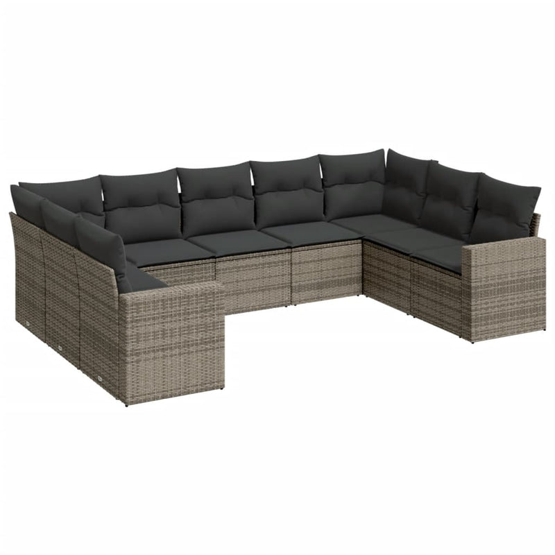 9-delige Loungeset met kussens poly rattan grijs