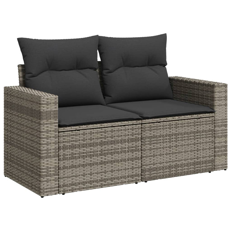 9-delige Loungeset met kussens poly rattan grijs