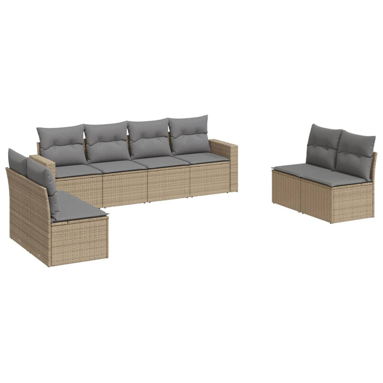8-delige Loungeset met kussens poly rattan beige