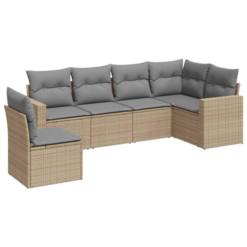 6-delige Loungeset met kussens poly rattan beige