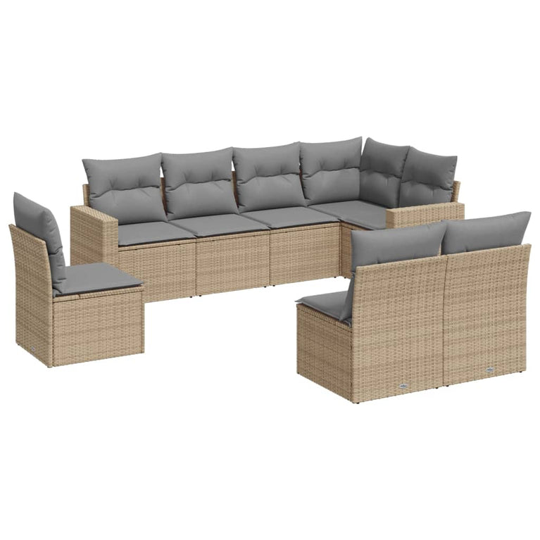8-delige Loungeset met kussens poly rattan beige