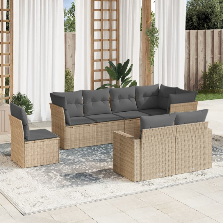 8-delige Loungeset met kussens poly rattan beige