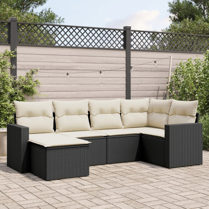 6-delige Loungeset met kussens poly rattan zwart