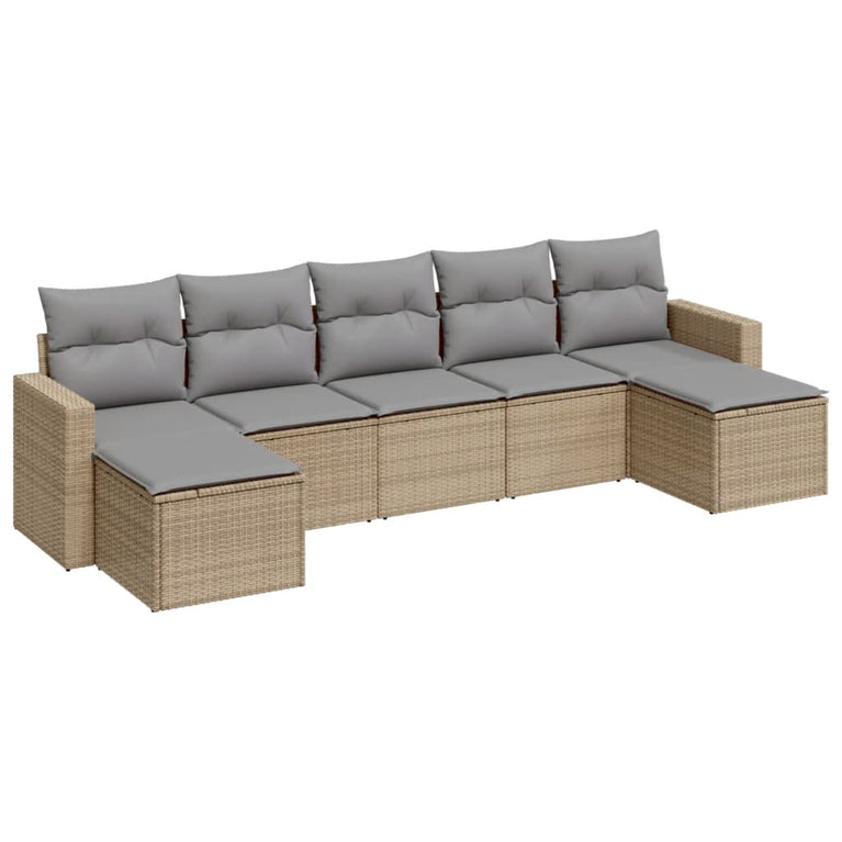 7-delige Loungeset met kussens poly rattan beige