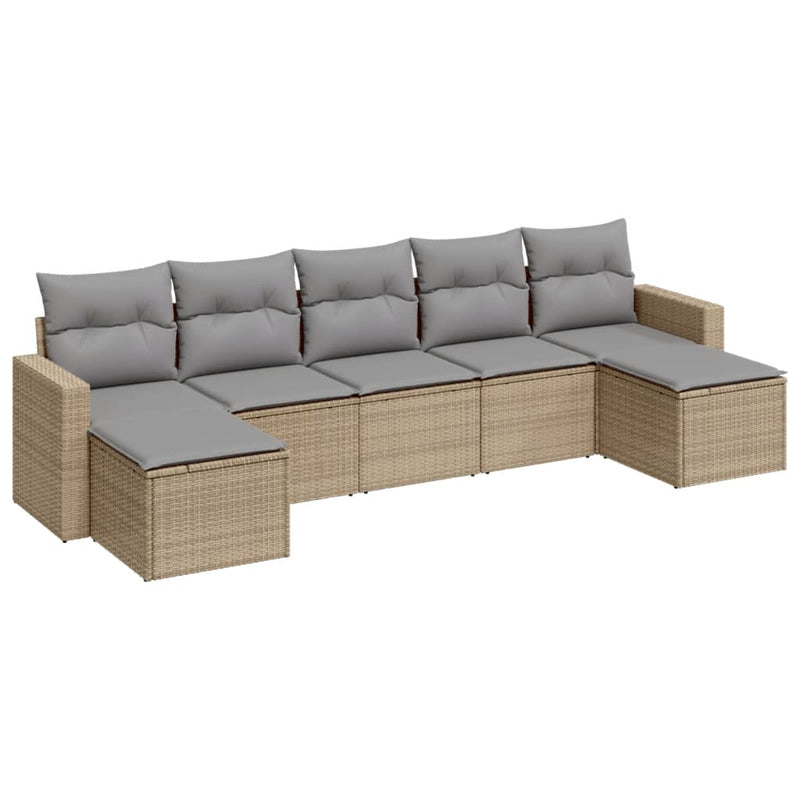 7-delige Loungeset met kussens poly rattan beige