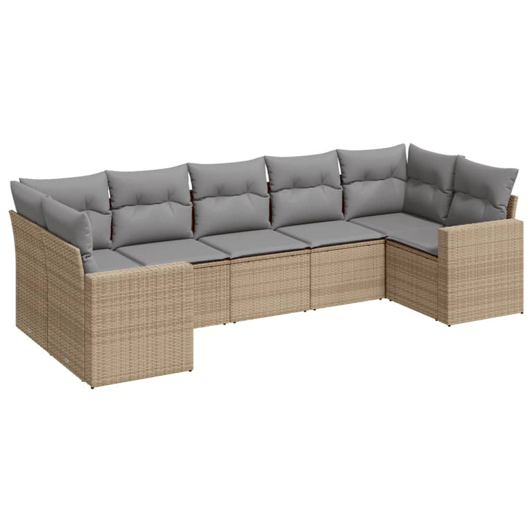 7-delige Loungeset met kussens poly rattan beige
