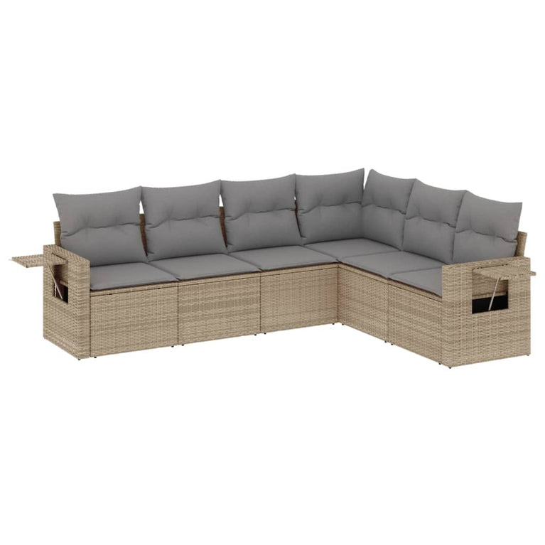 6-delige Loungeset met kussens poly rattan beige