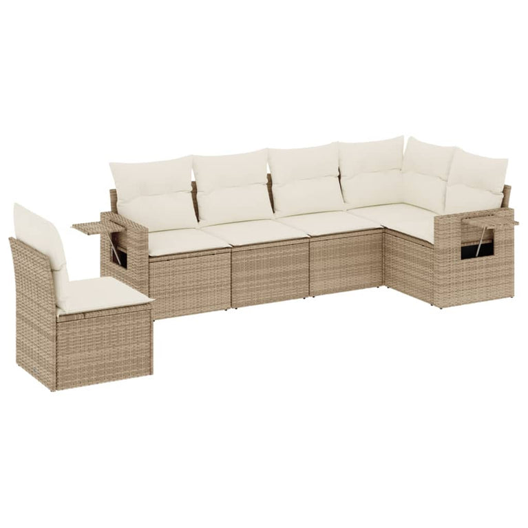 6-delige Loungeset met kussens poly rattan beige