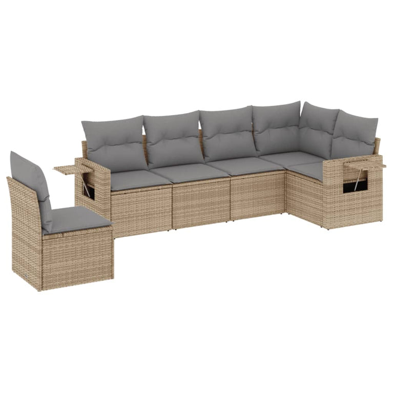 6-delige Loungeset met kussens poly rattan beige