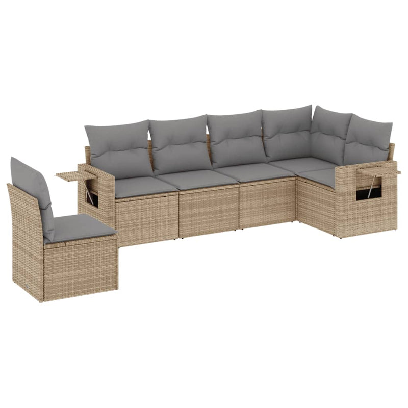 6-delige Loungeset met kussens poly rattan beige