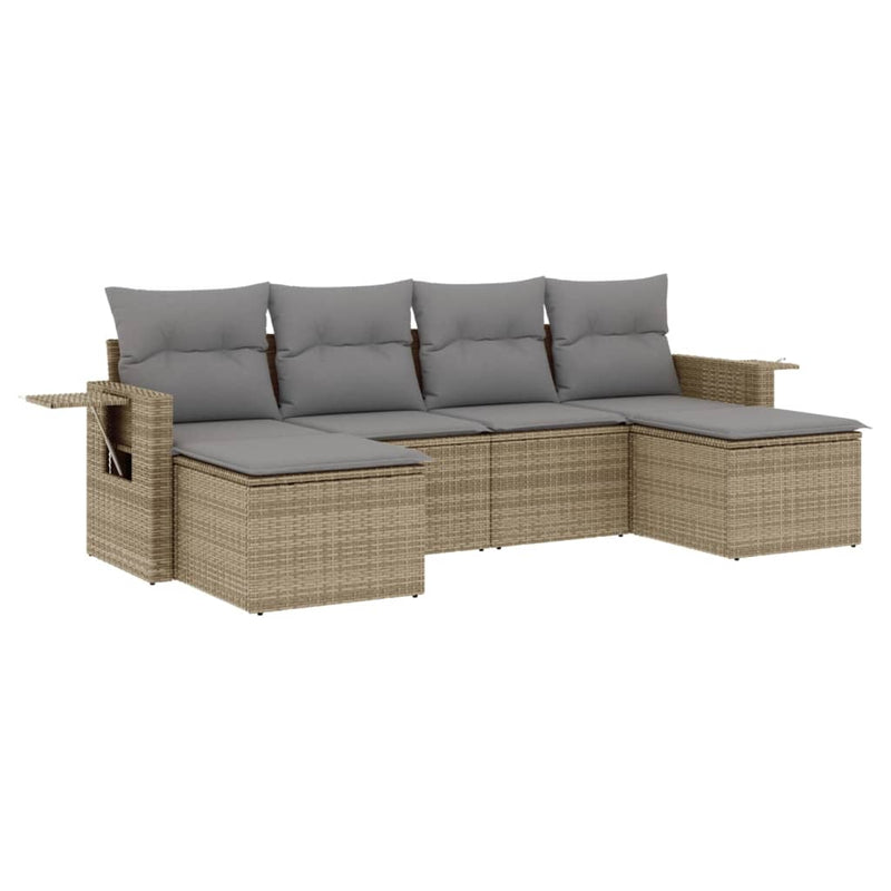 6-delige Loungeset met kussens poly rattan beige