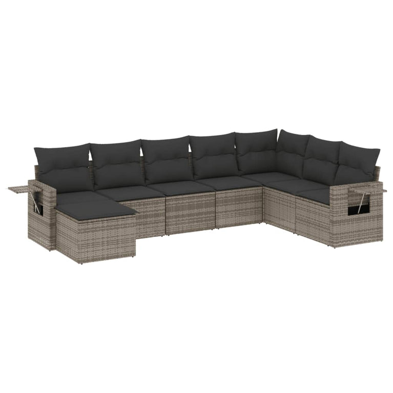 8-delige Loungeset met kussens poly rattan grijs