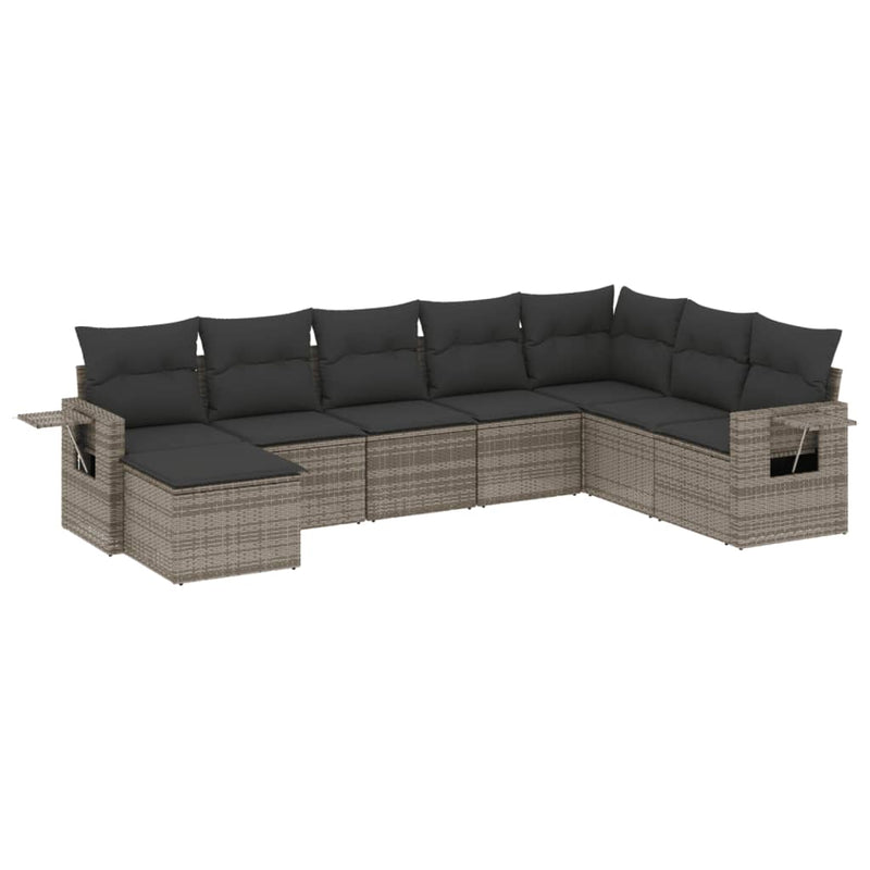 8-delige Loungeset met kussens poly rattan grijs