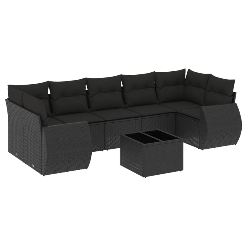 8-delige Loungeset met kussens poly rattan zwart