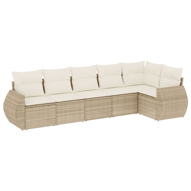 6-delige Loungeset met kussens poly rattan beige