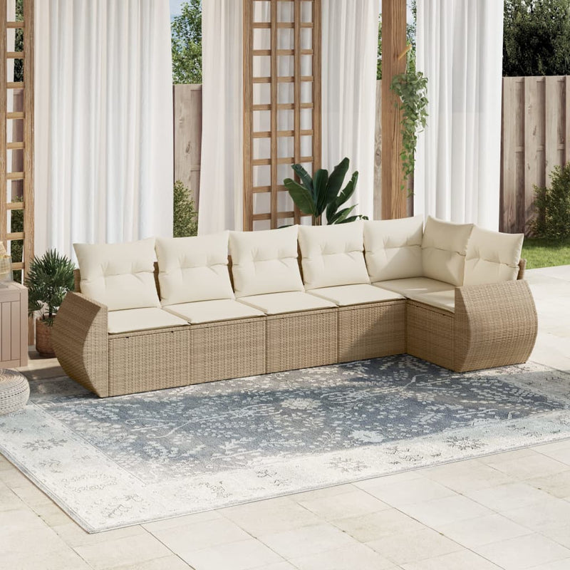 6-delige Loungeset met kussens poly rattan beige