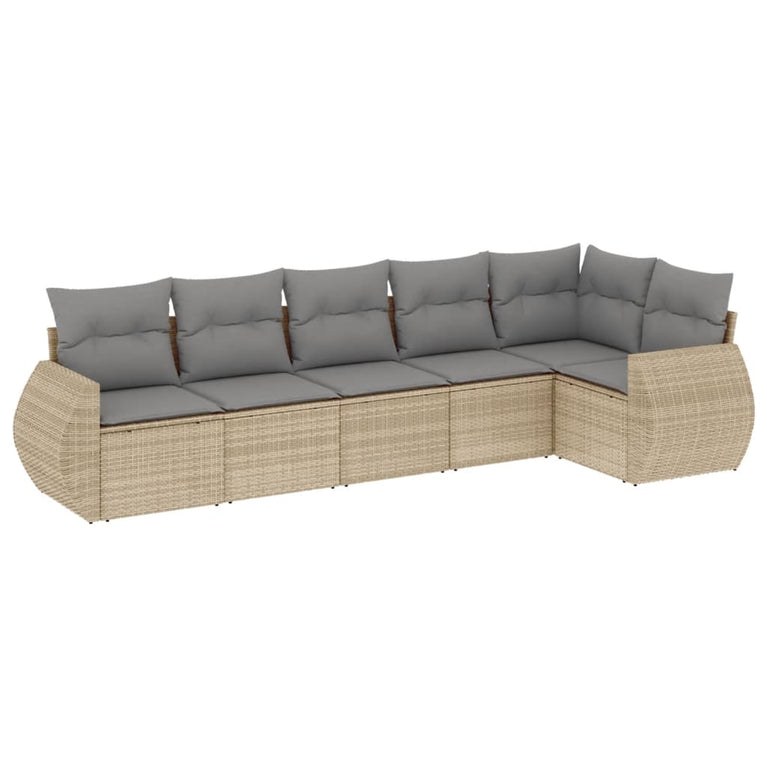 6-delige Loungeset met kussens poly rattan beige