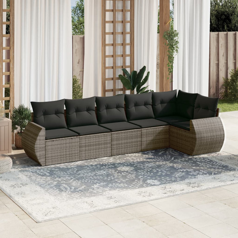 6-delige Loungeset met kussens poly rattan grijs