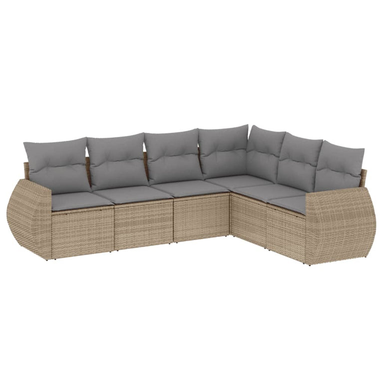 6-delige Loungeset met kussens poly rattan beige