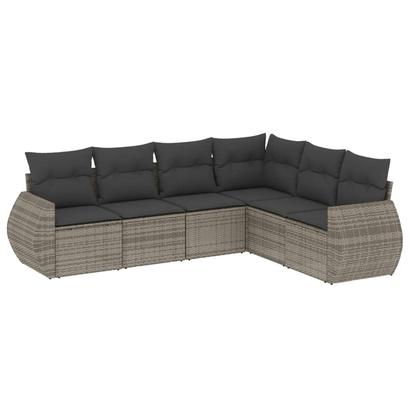 6-delige Loungeset met kussens poly rattan grijs