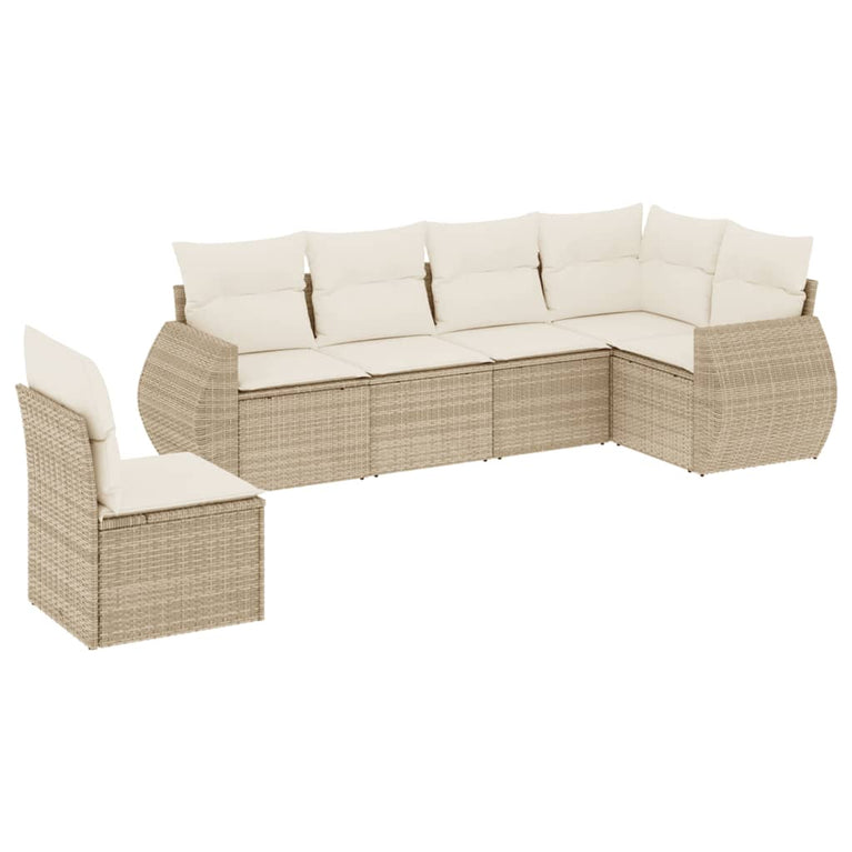 6-delige Loungeset met kussens poly rattan beige